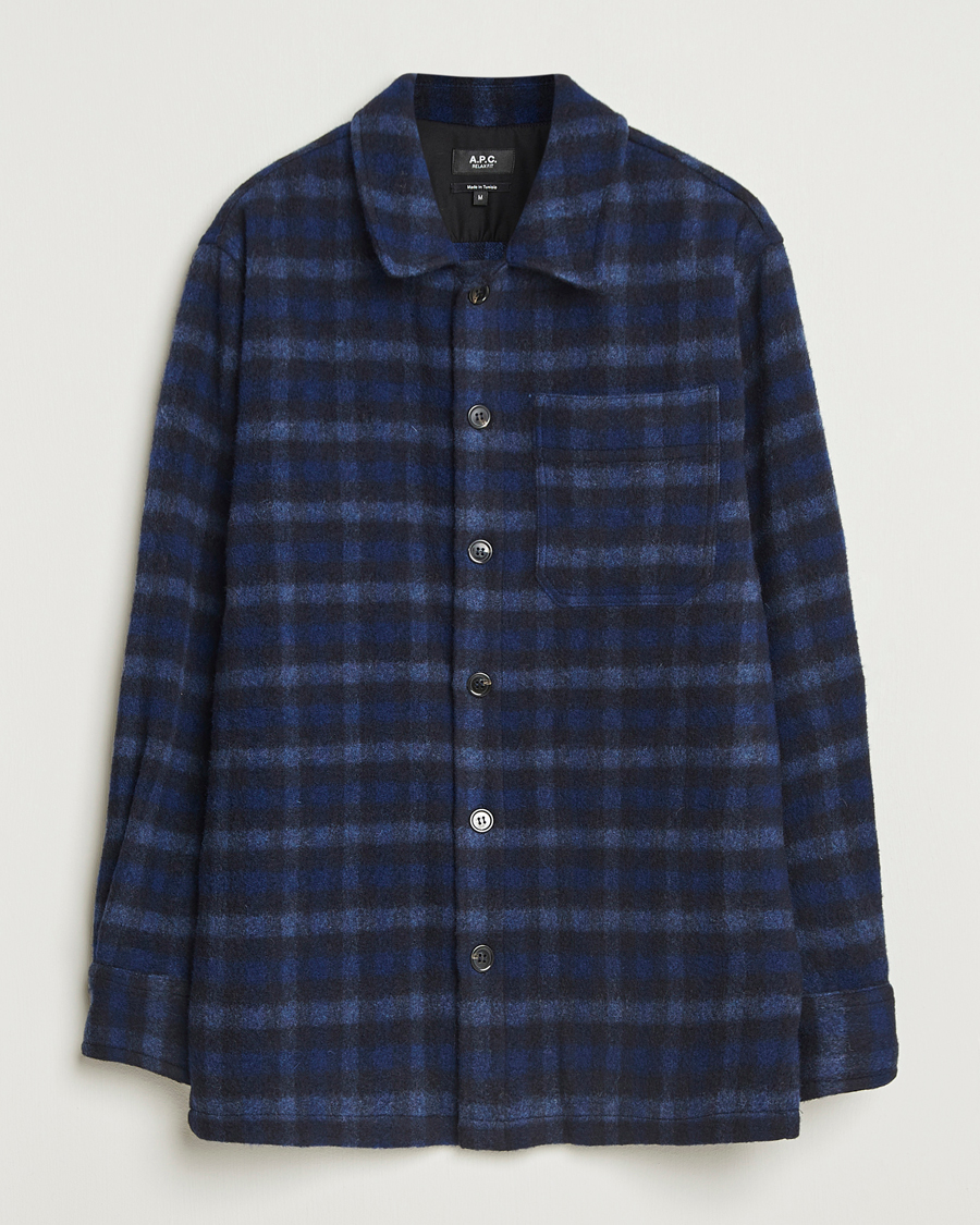 Herre | Jakker | A.P.C. | Stanley Wool Checked Shirt Jacket Dark Navy