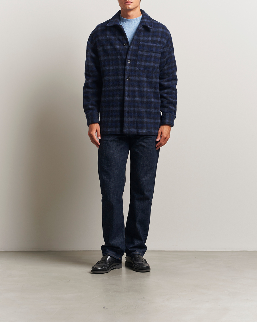 Herre | Jakker | A.P.C. | Stanley Wool Checked Shirt Jacket Dark Navy