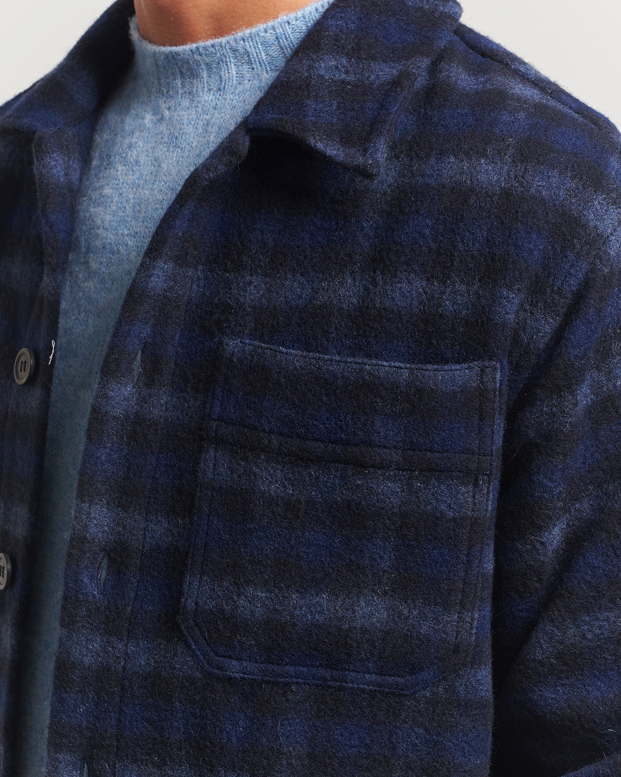 Herre | Jakker | A.P.C. | Stanley Wool Checked Shirt Jacket Dark Navy