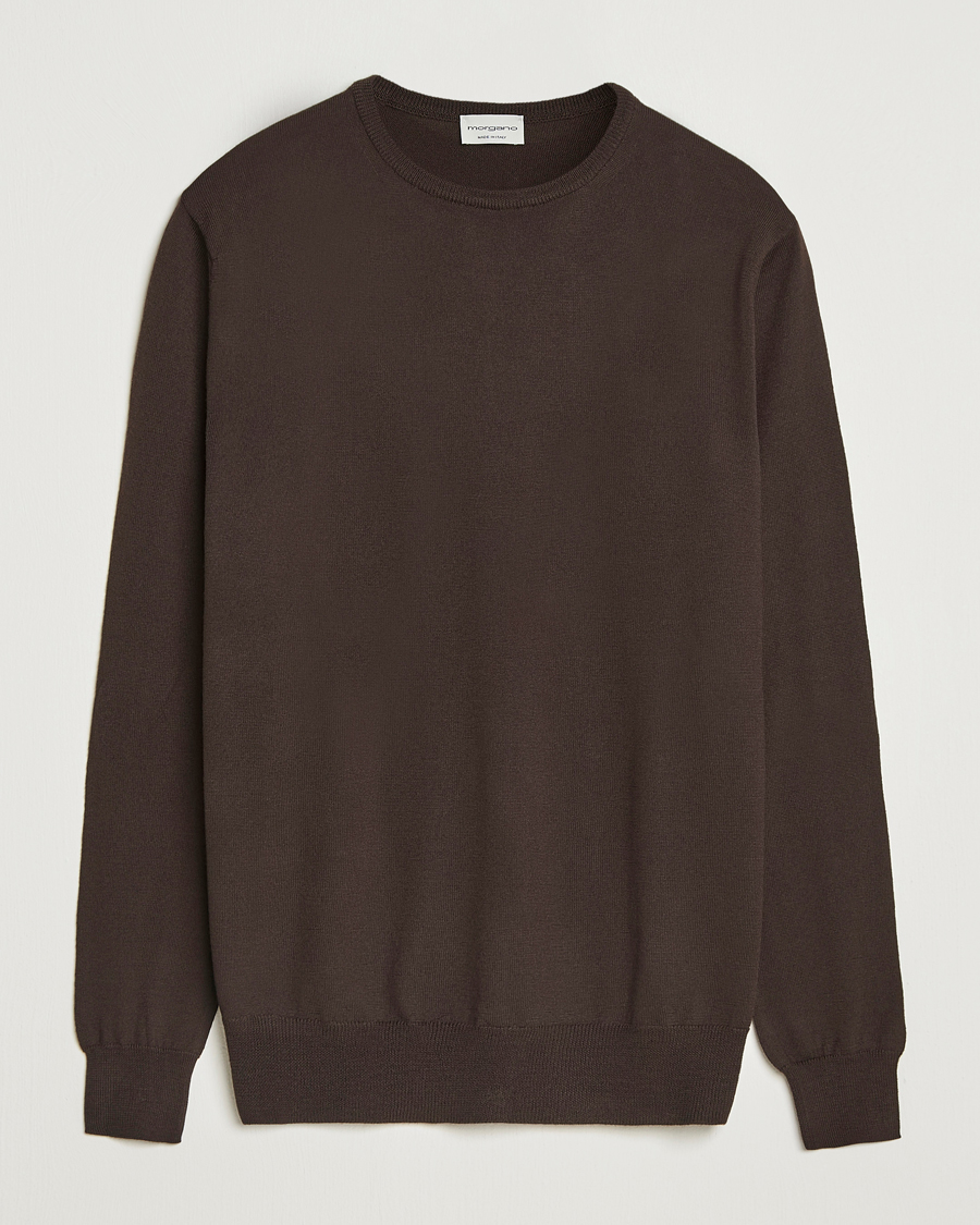 Herre | Gensere | Morgano | Extra Fine Merino Wool Crewneck Dark Brown