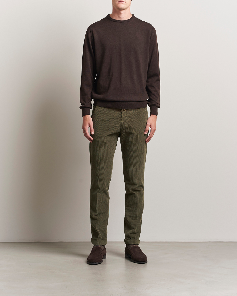 Herre | Gensere | Morgano | Extra Fine Merino Wool Crewneck Dark Brown