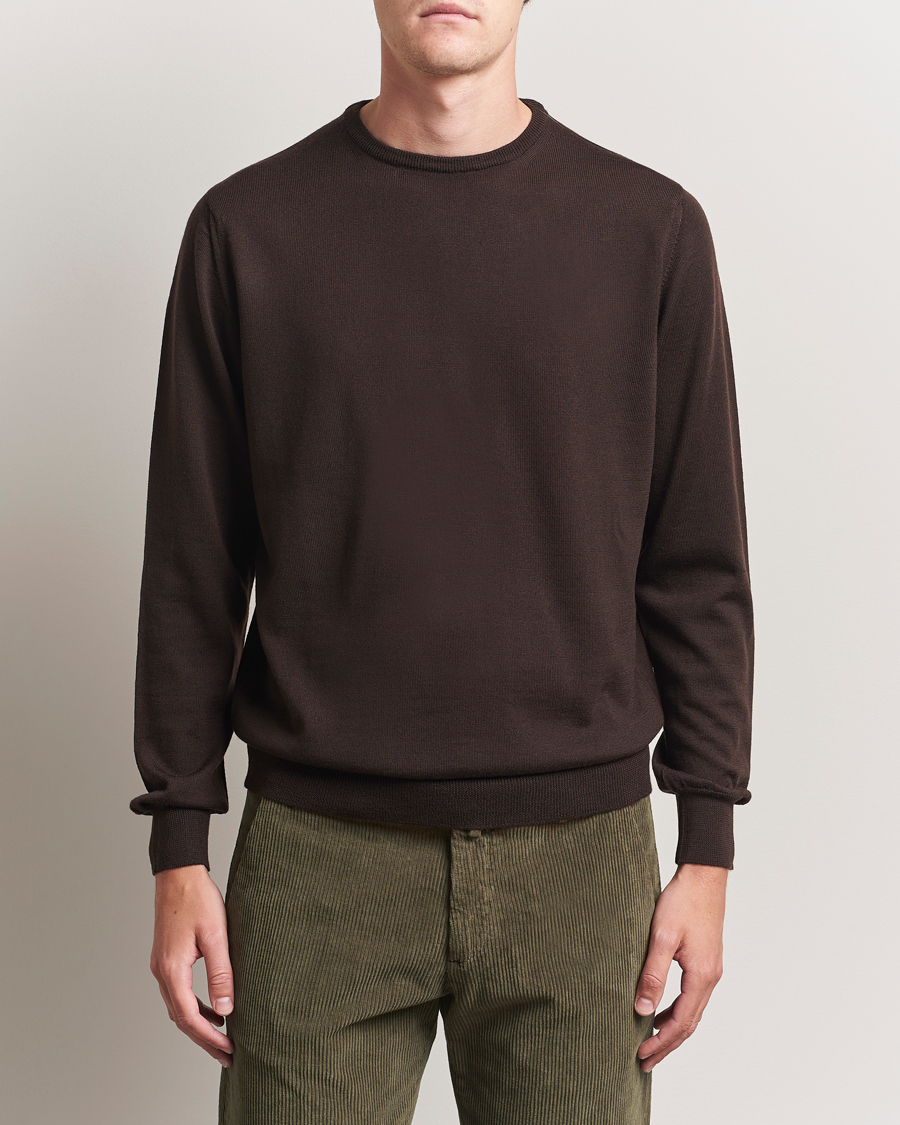 Herre | Gensere | Morgano | Extra Fine Merino Wool Crewneck Dark Brown