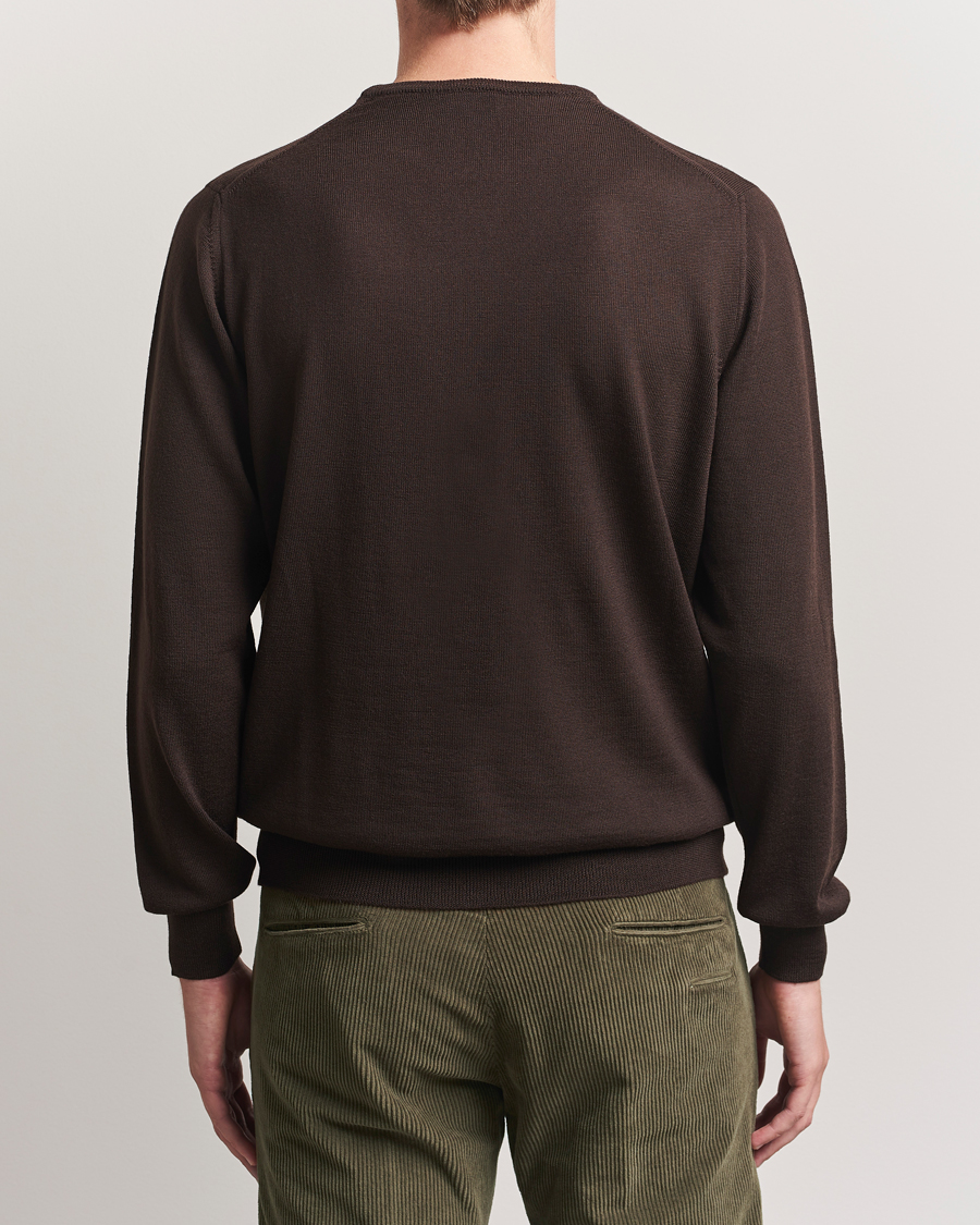 Herre | Gensere | Morgano | Extra Fine Merino Wool Crewneck Dark Brown