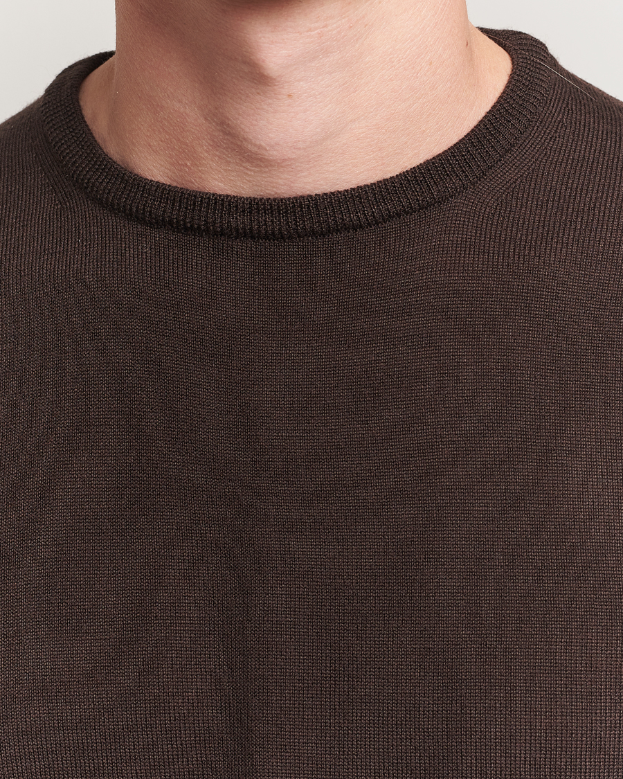Herre | Gensere | Morgano | Extra Fine Merino Wool Crewneck Dark Brown