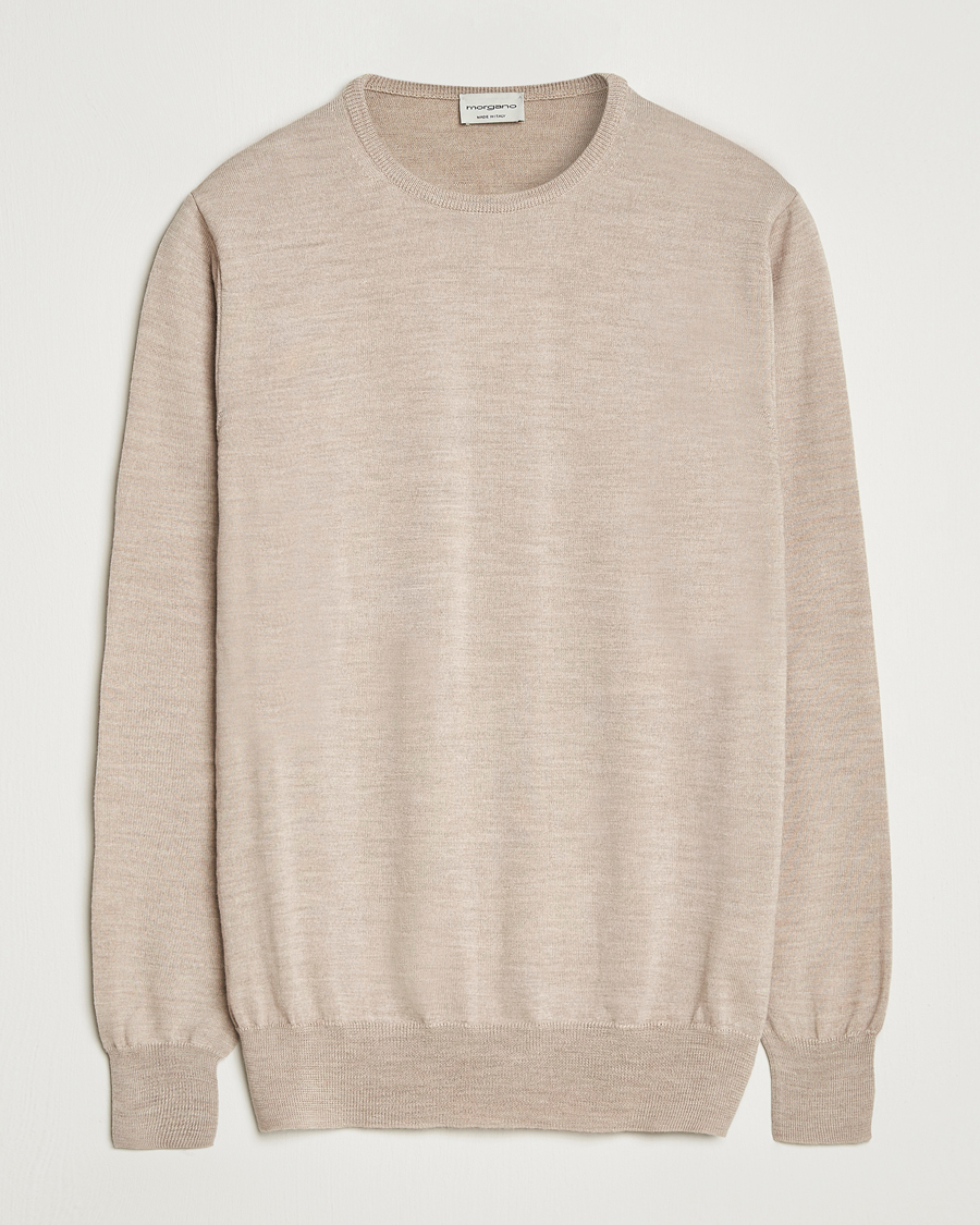 Herre | Gensere | Morgano | Extra Fine Merino Wool Crewneck Beige