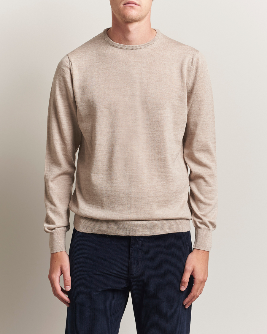 Herre | Gensere | Morgano | Extra Fine Merino Wool Crewneck Beige