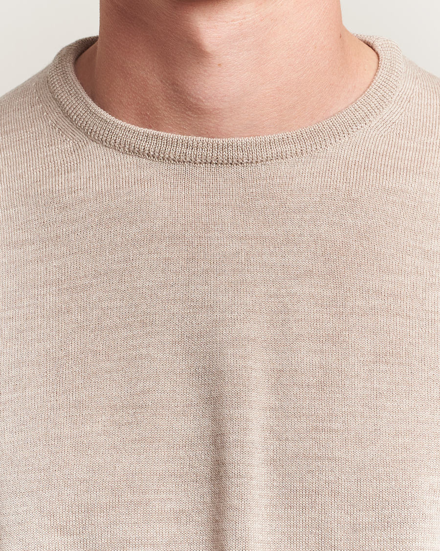 Herre | Gensere | Morgano | Extra Fine Merino Wool Crewneck Beige