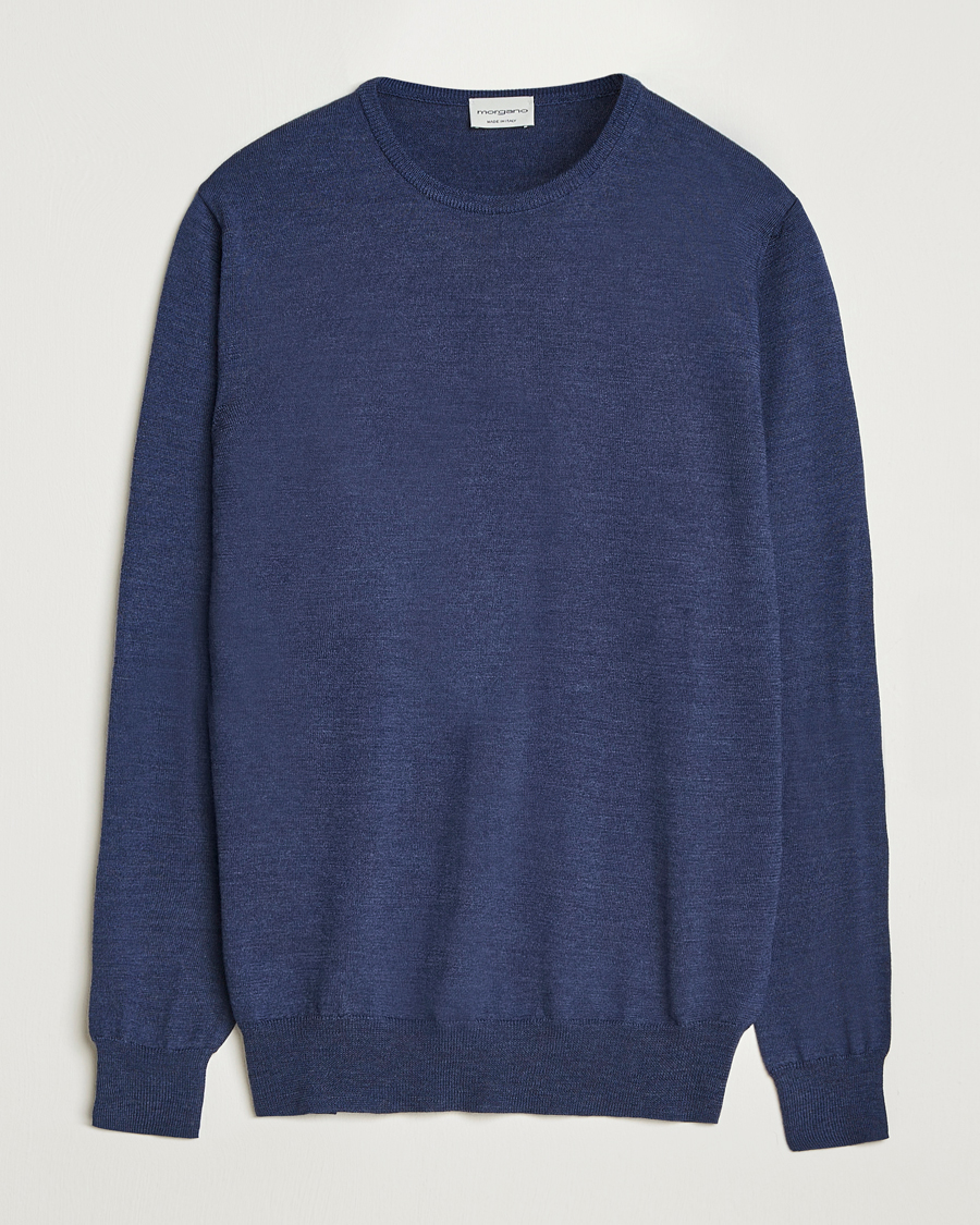 Herre | Gensere | Morgano | Extra Fine Merino Wool Crewneck Mid Blue