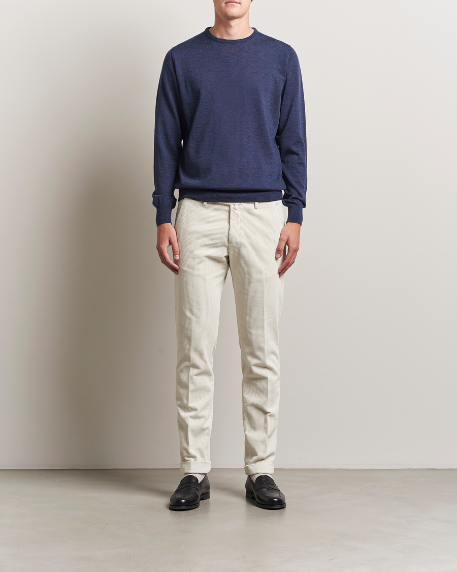 Herre | Gensere | Morgano | Extra Fine Merino Wool Crewneck Mid Blue