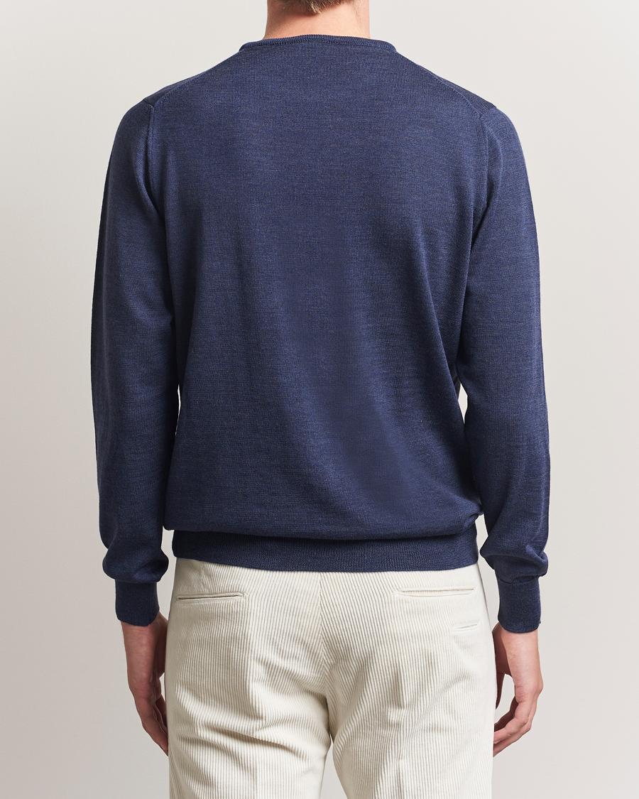 Herre | Gensere | Morgano | Extra Fine Merino Wool Crewneck Mid Blue