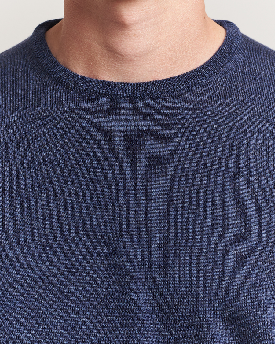 Herre | Gensere | Morgano | Extra Fine Merino Wool Crewneck Mid Blue