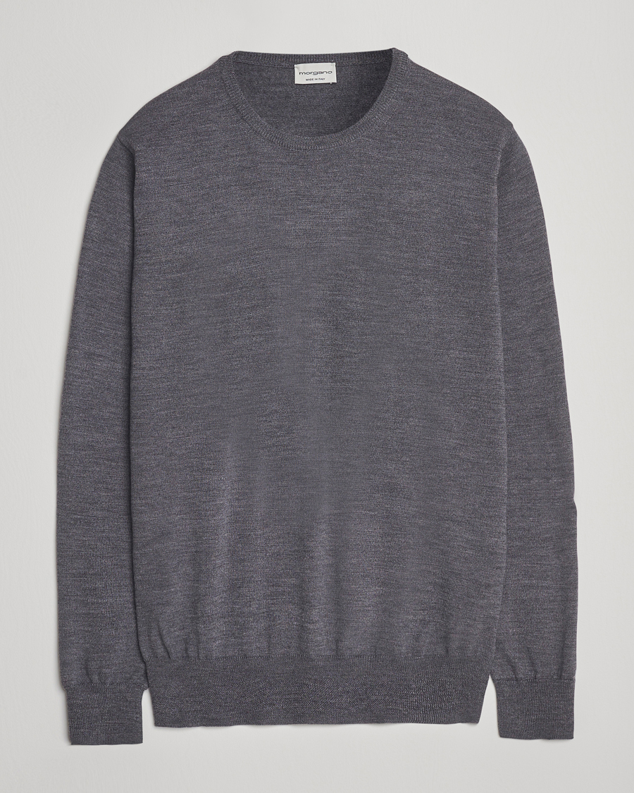 Herre | Gensere | Morgano | Extra Fine Merino Wool Crewneck Mid Grey