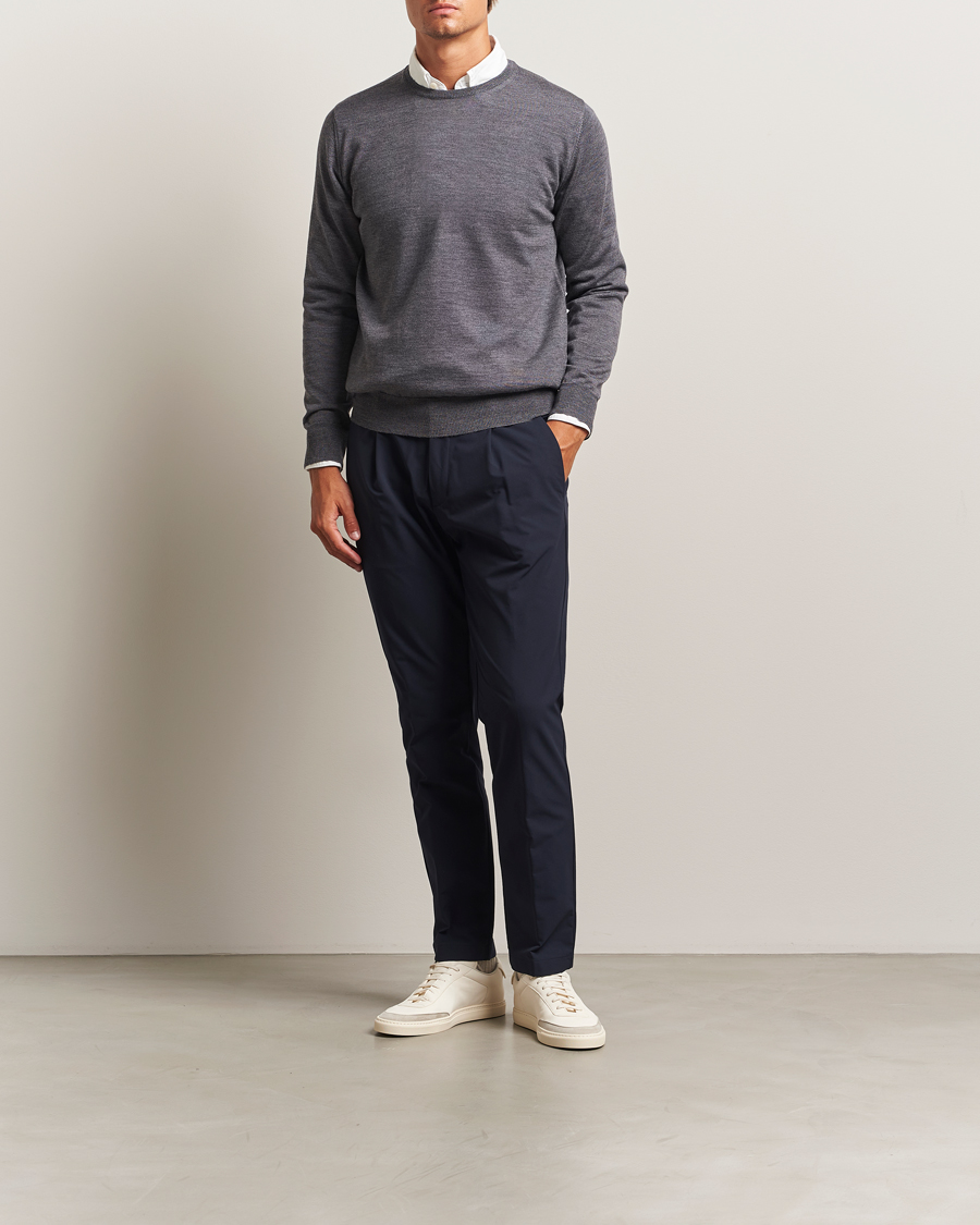 Herre | Gensere | Morgano | Extra Fine Merino Wool Crewneck Mid Grey