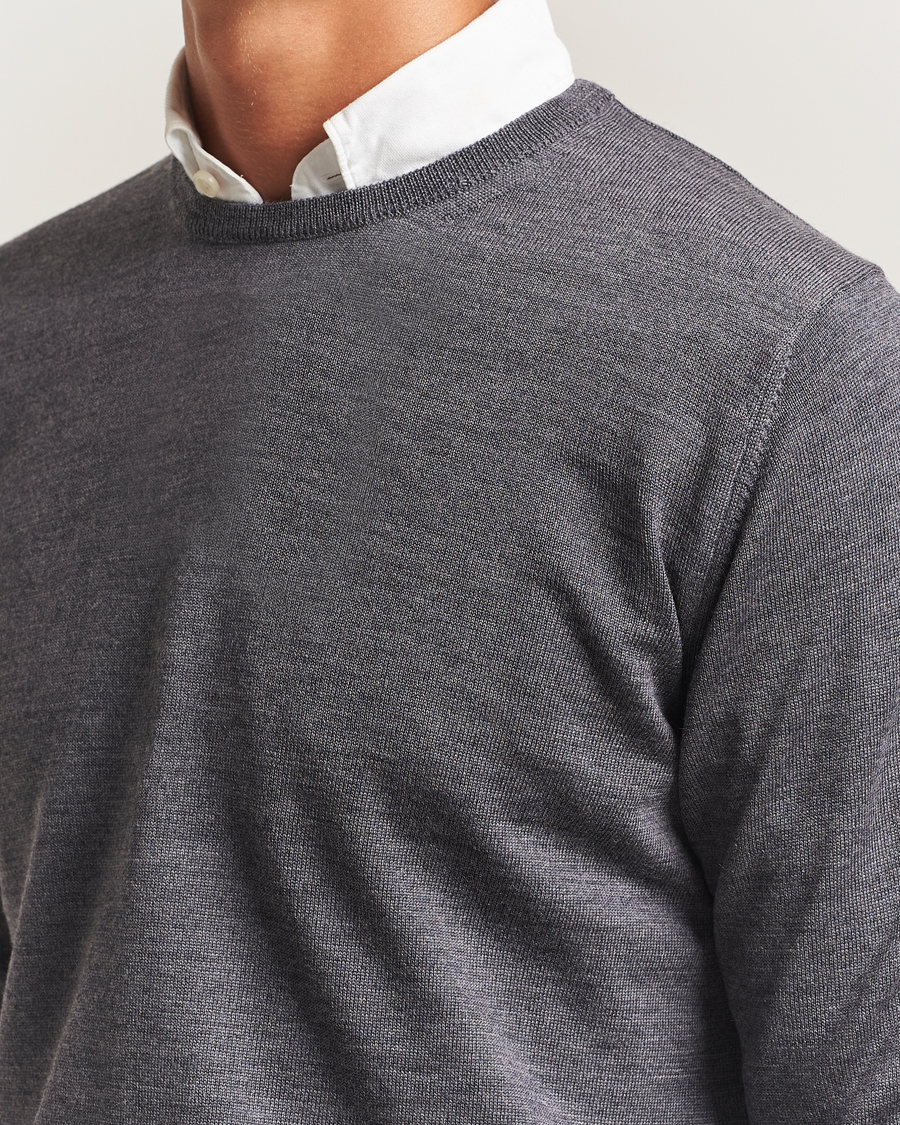 Herre | Gensere | Morgano | Extra Fine Merino Wool Crewneck Mid Grey