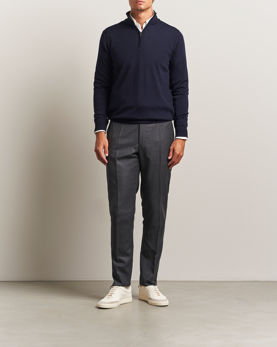 Herre | Gensere | Morgano | Extra Fine Merino Wool Half-Zip Navy