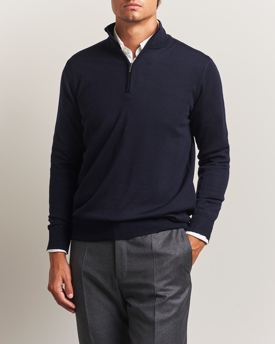Herre | Gensere | Morgano | Extra Fine Merino Wool Half-Zip Navy