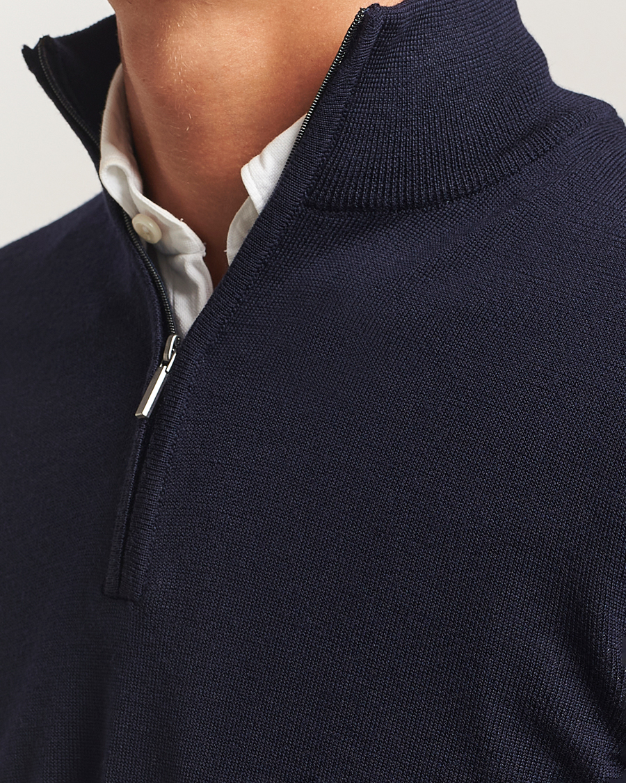Herre | Gensere | Morgano | Extra Fine Merino Wool Half-Zip Navy