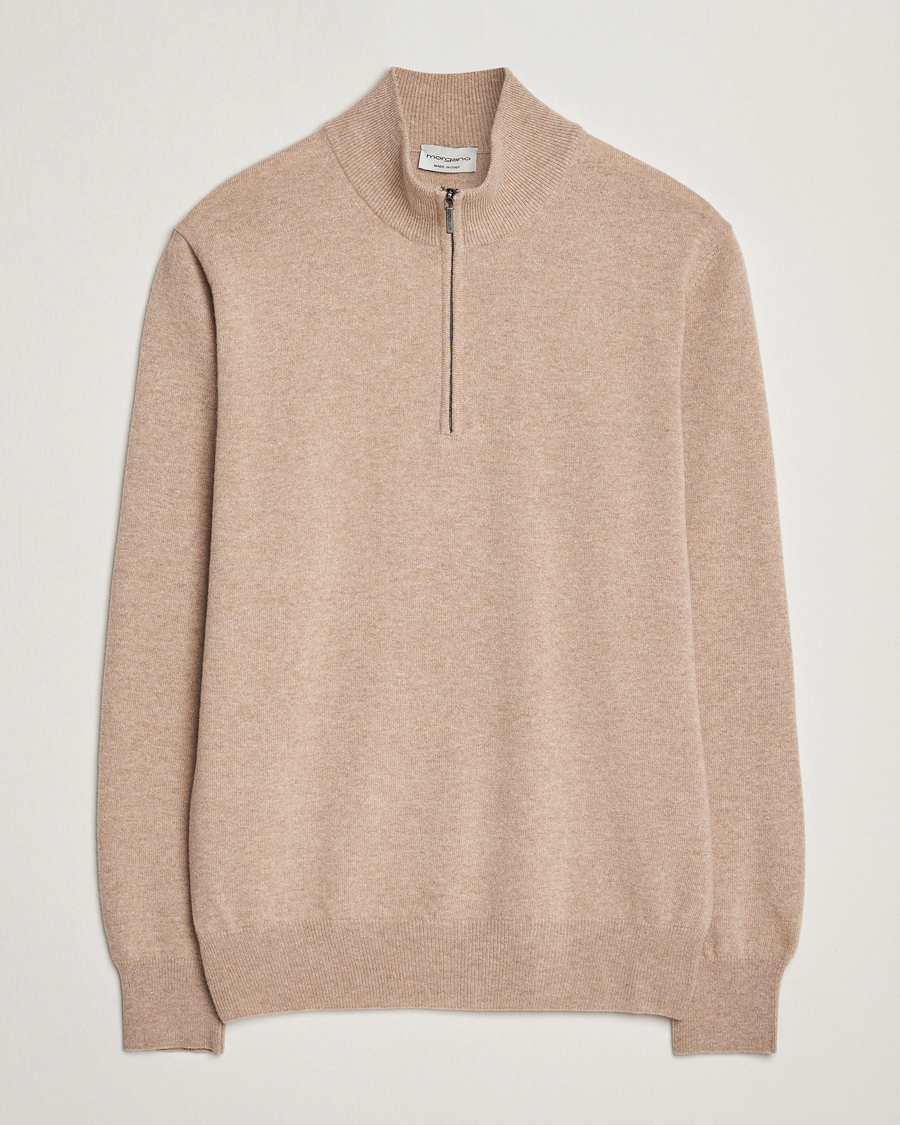 Herre | Gensere | Morgano | Wool/Cashmere Half-Zip Beige