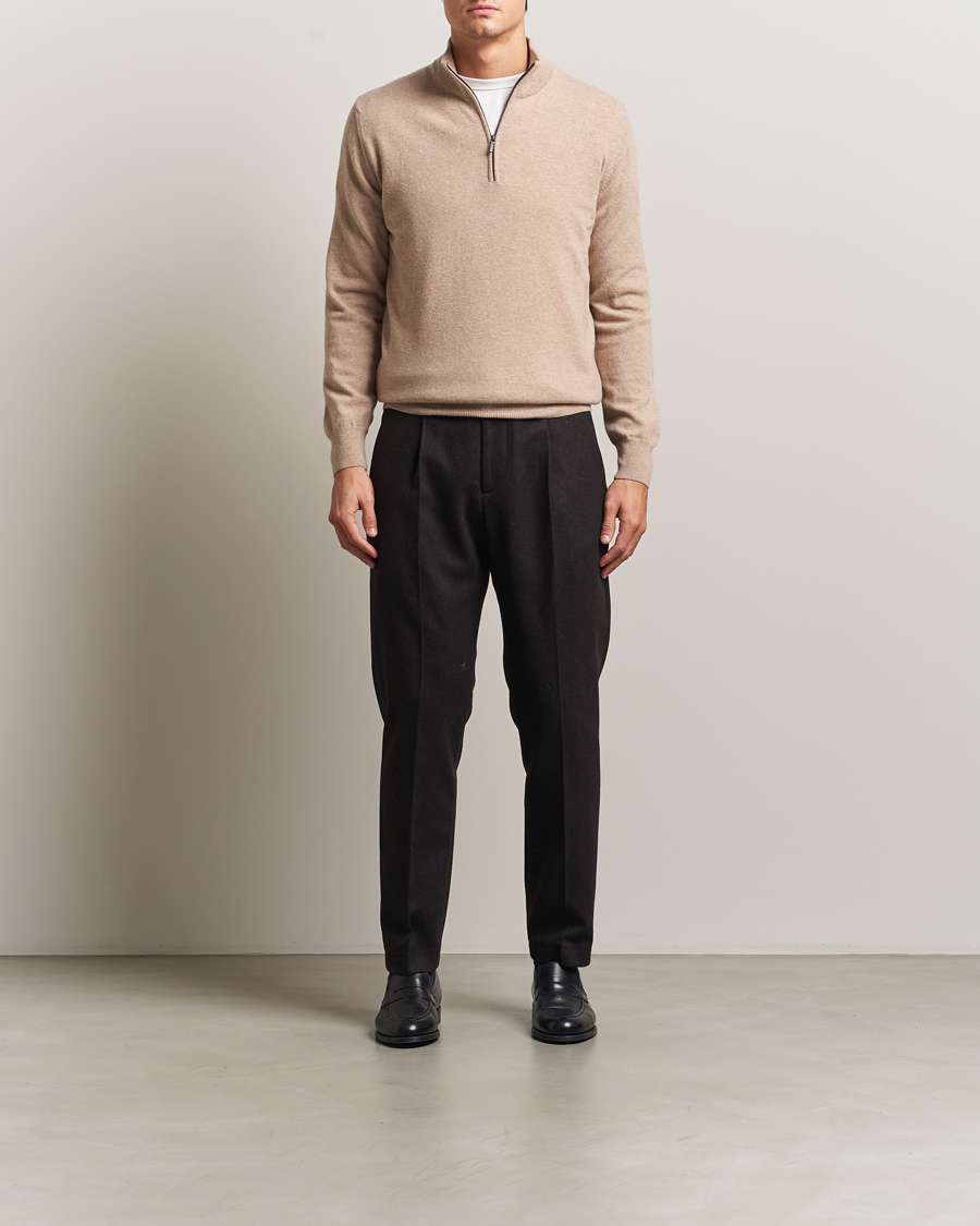 Herre | Gensere | Morgano | Wool/Cashmere Half-Zip Beige
