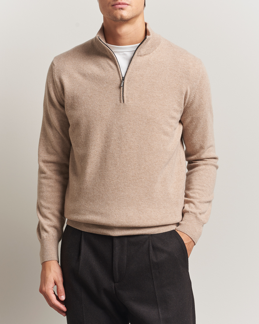 Herre | Gensere | Morgano | Wool/Cashmere Half-Zip Beige