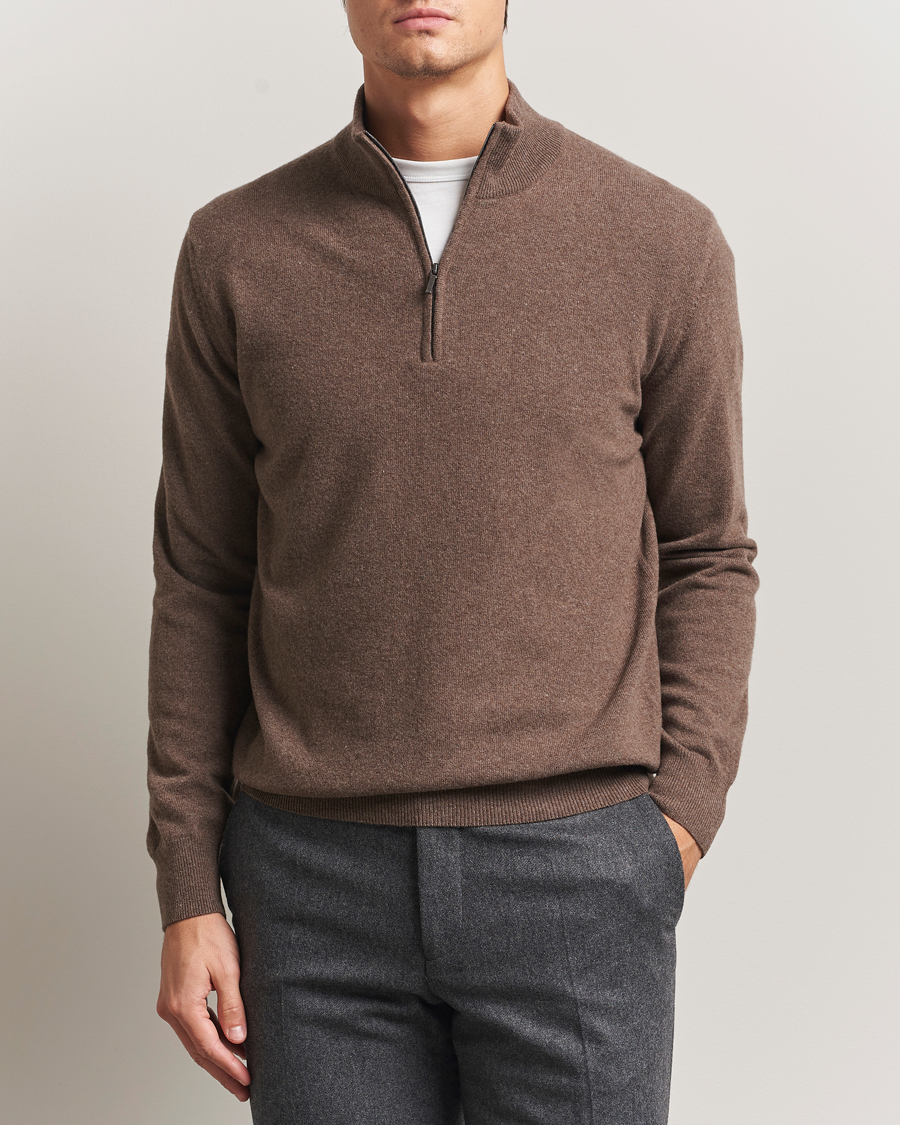 Herre | Gensere | Morgano | Wool/Cashmere Half-Zip Brown