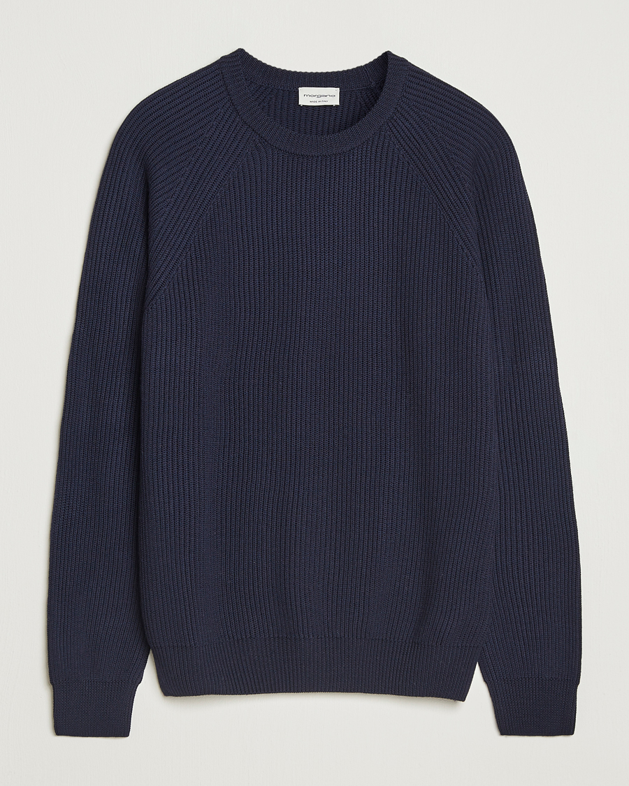 Herre | Gensere | Morgano | Merino Knitted Fisherman Ribb Navy