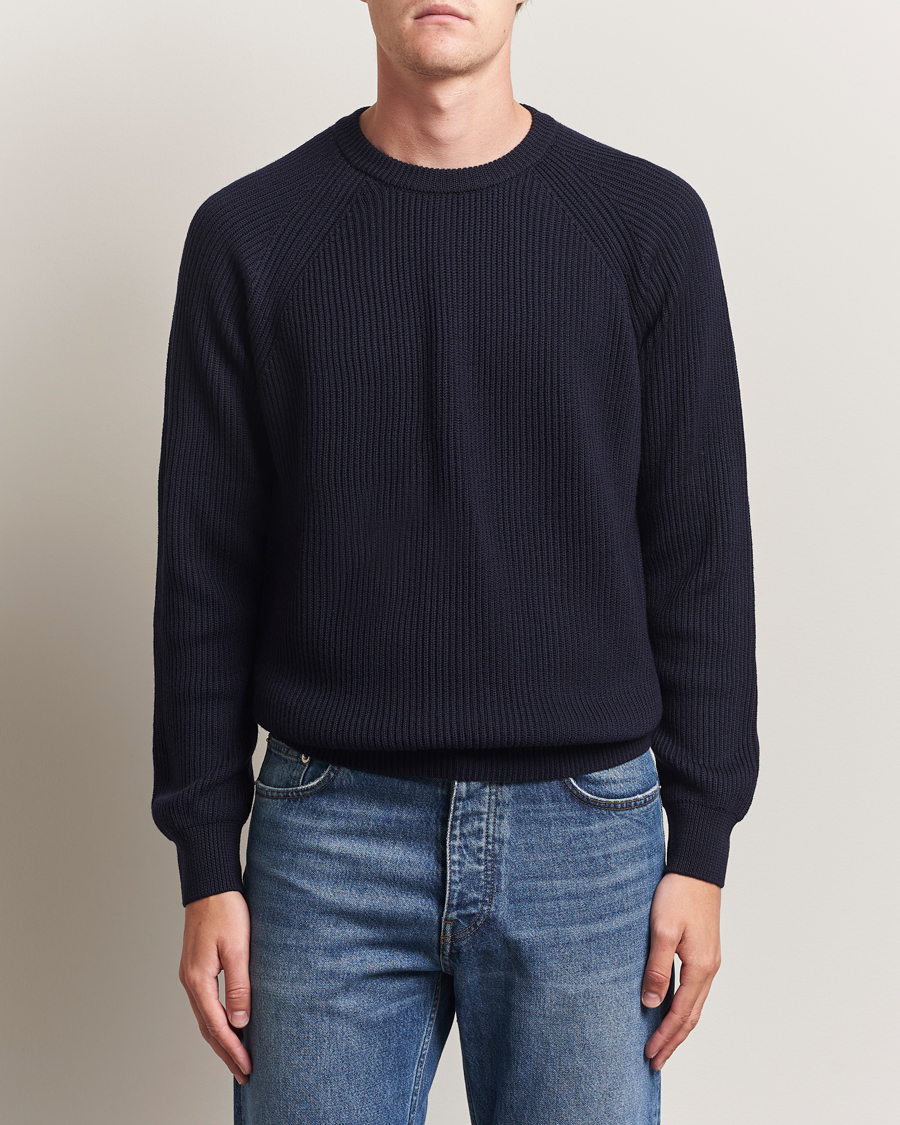 Herre | Gensere | Morgano | Merino Knitted Fisherman Ribb Navy