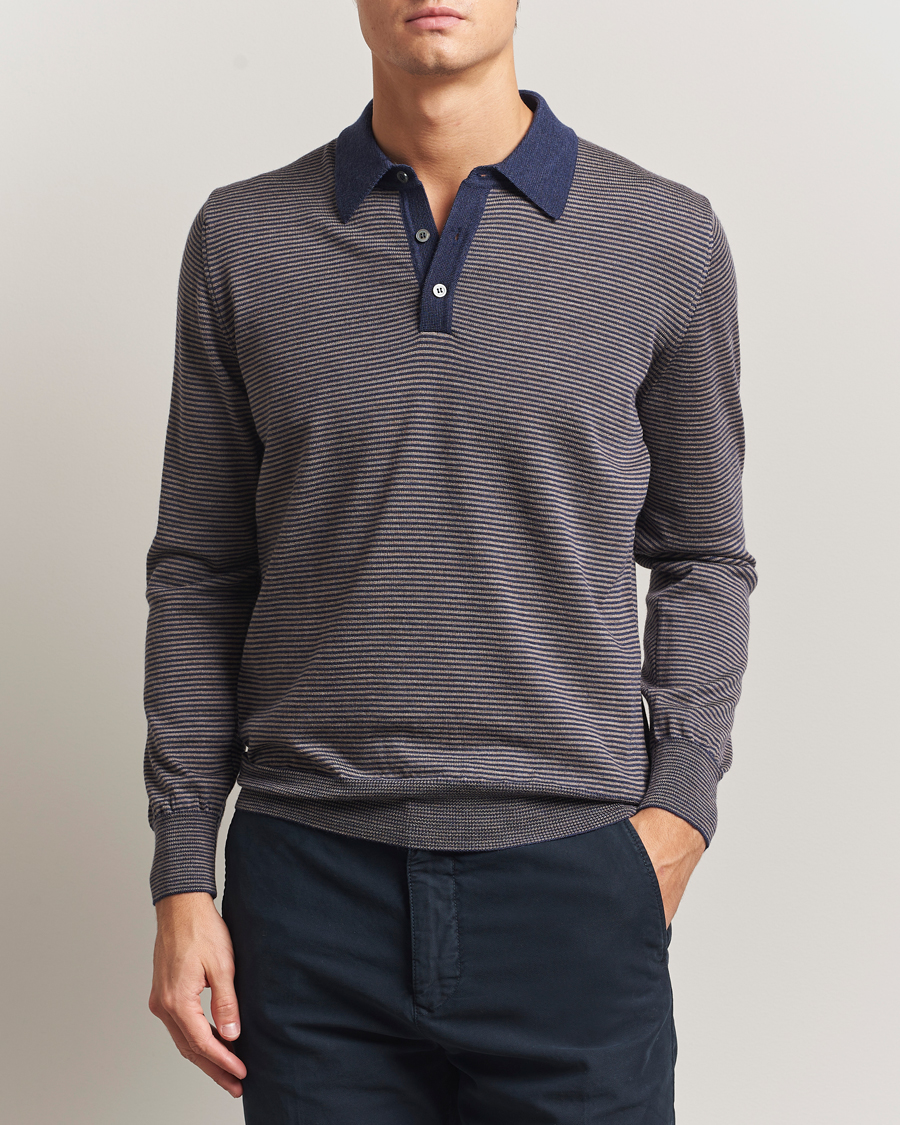 Herre | Gensere | Morgano | Striped Merino Polo Blue
