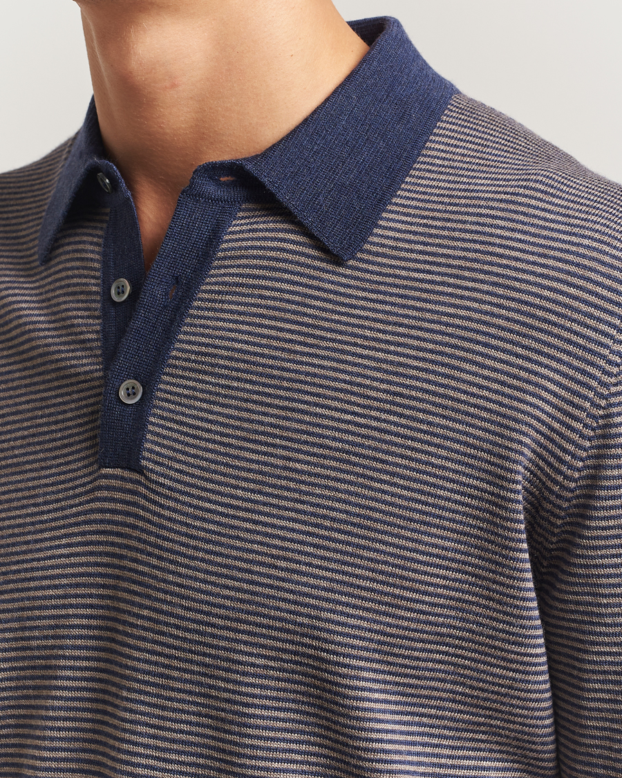 Herre | Gensere | Morgano | Striped Merino Polo Blue