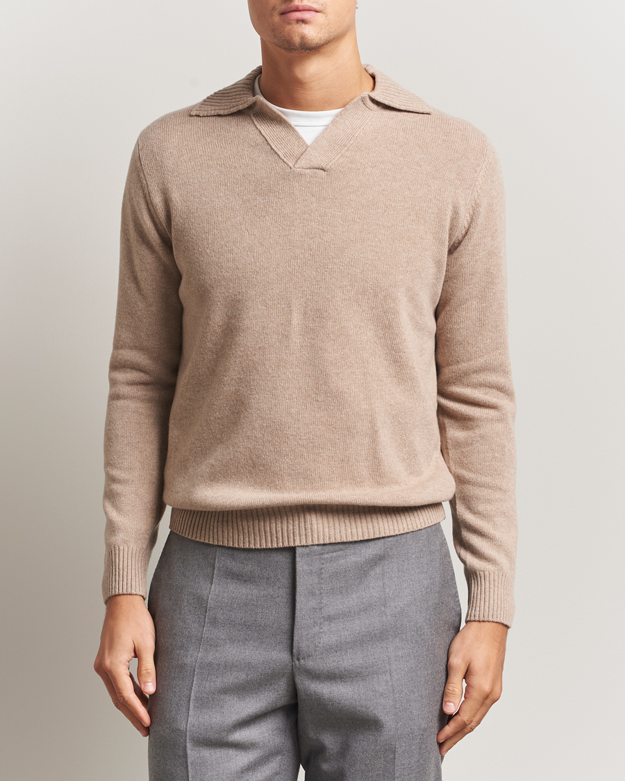 Herre | Gensere | Morgano | Wool/Cashmere Heavy Knit Polo Beige