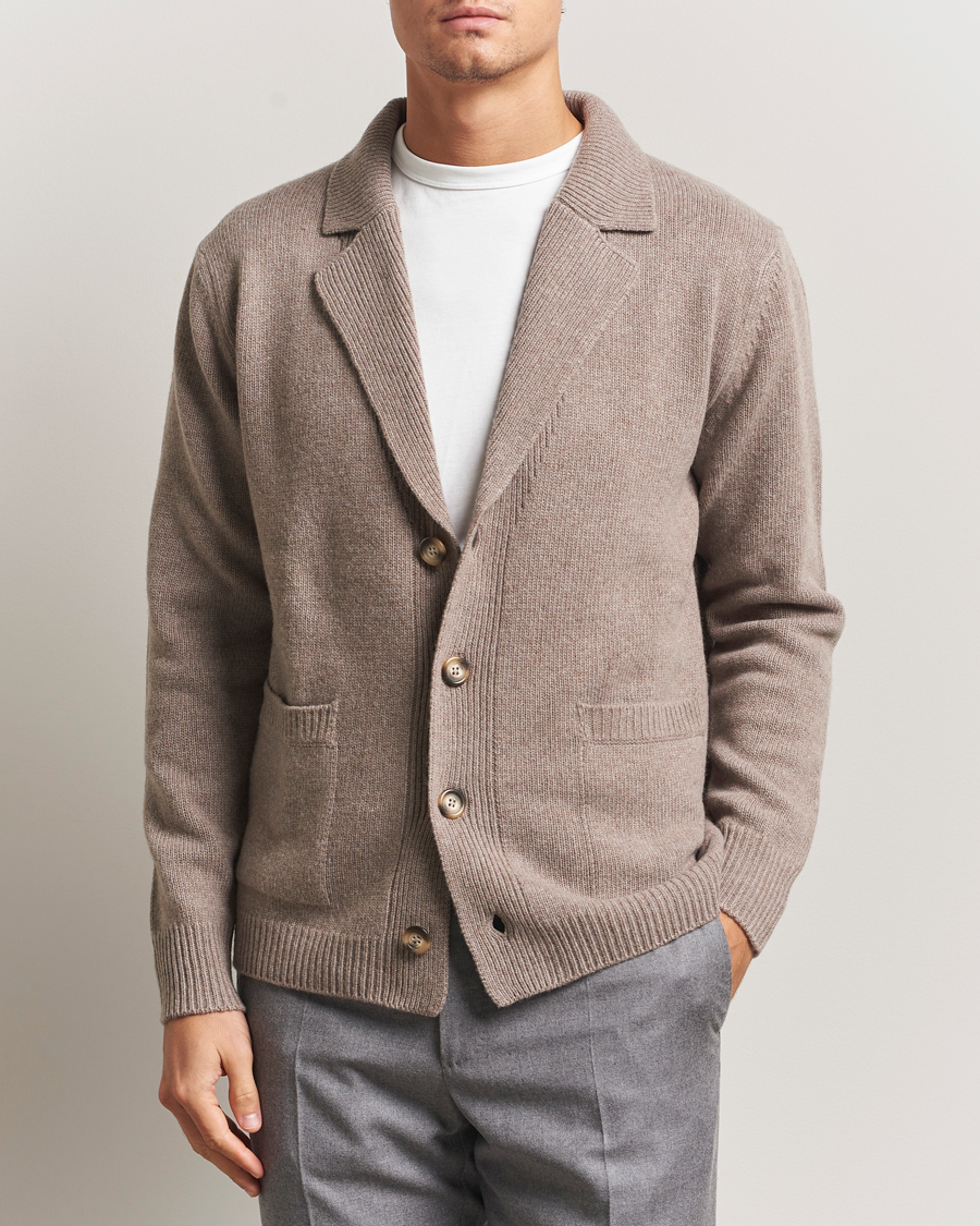 Herre | Gensere | Morgano | Wool/Cashmere Heavy Knit Cardigan Blazer Light Brown