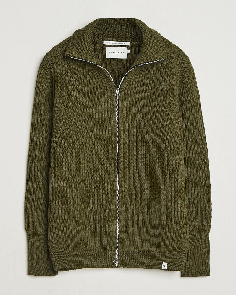 Herre | Gensere | Peregrine | Fisherman Merino Zip Cardigan Olive