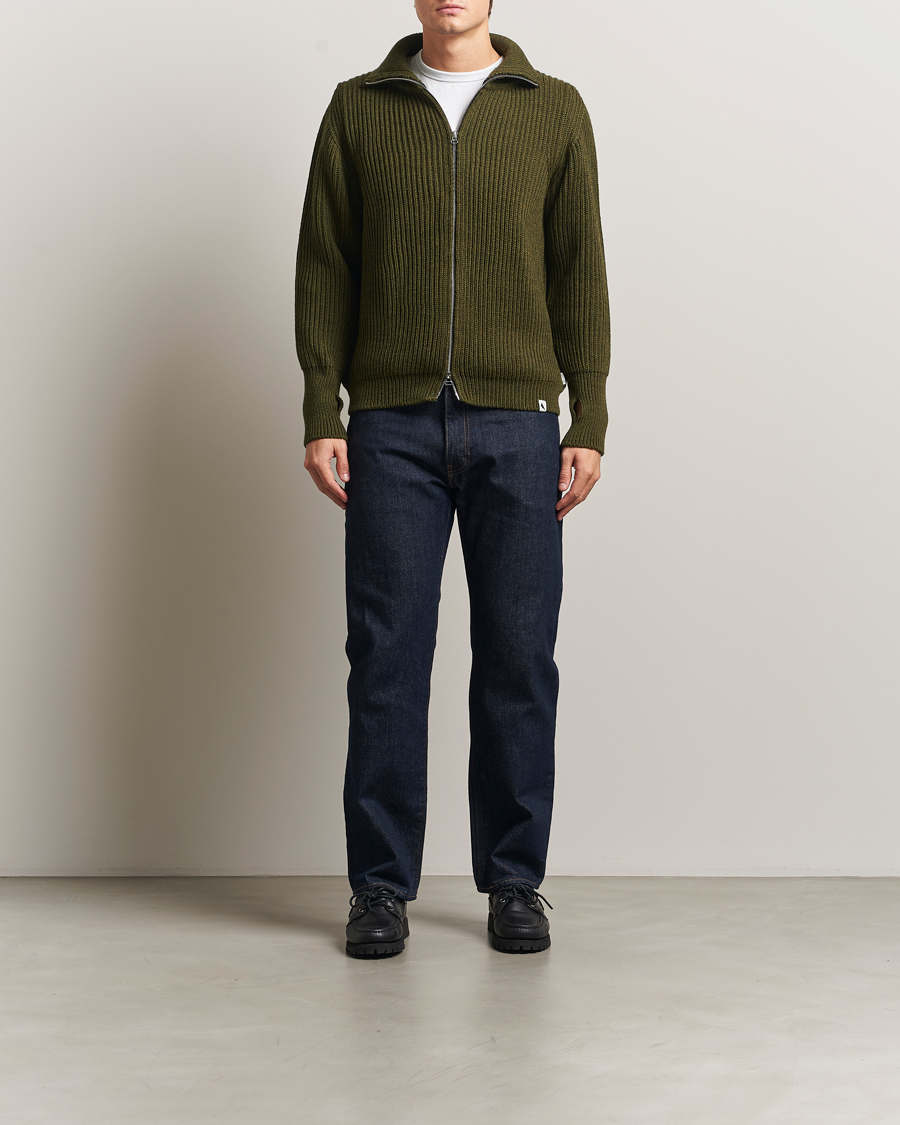 Herre | Gensere | Peregrine | Fisherman Merino Zip Cardigan Olive