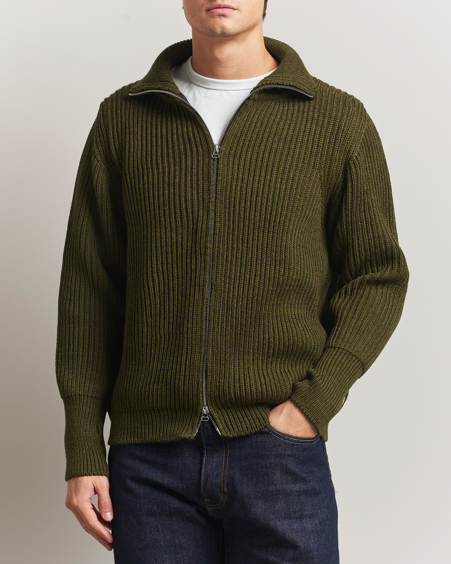 Herre | Gensere | Peregrine | Fisherman Merino Zip Cardigan Olive
