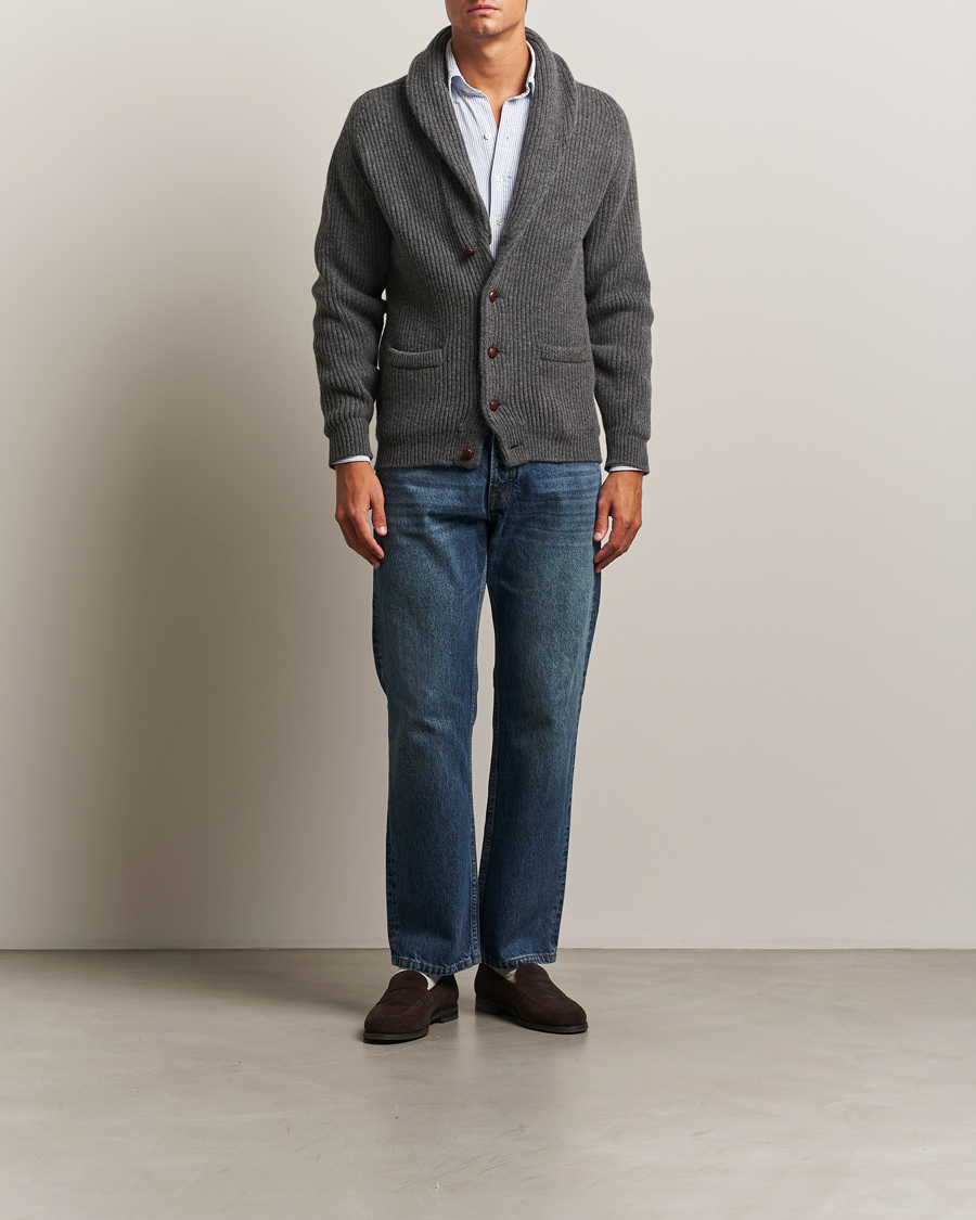 Herre | Gensere | William Lockie | Windsor Geelong Lambswool Shawl Cardigan Grey