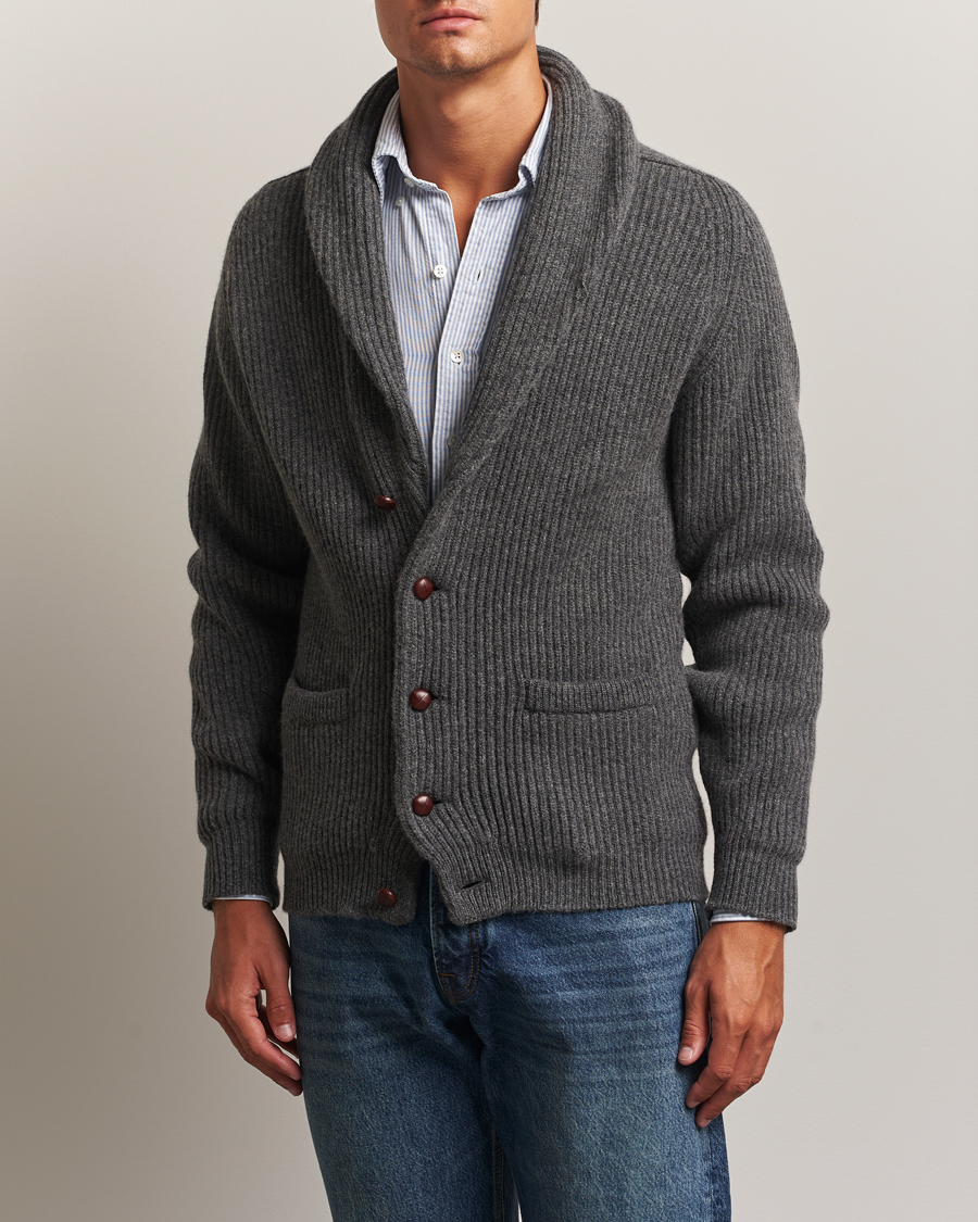 Herre | Gensere | William Lockie | Windsor Geelong Lambswool Shawl Cardigan Grey