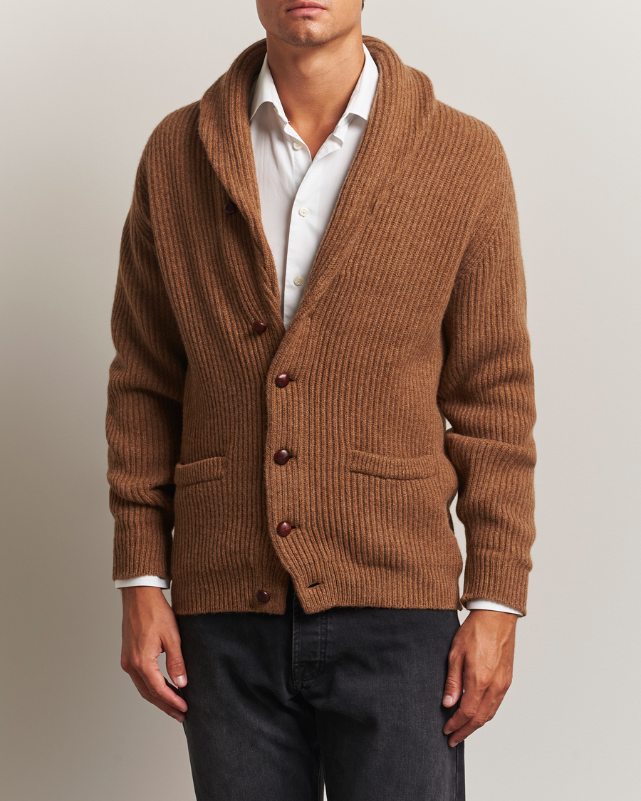 Herre | Gensere | William Lockie | Windsor Geelong Lambswool Shawl Cardigan Brown