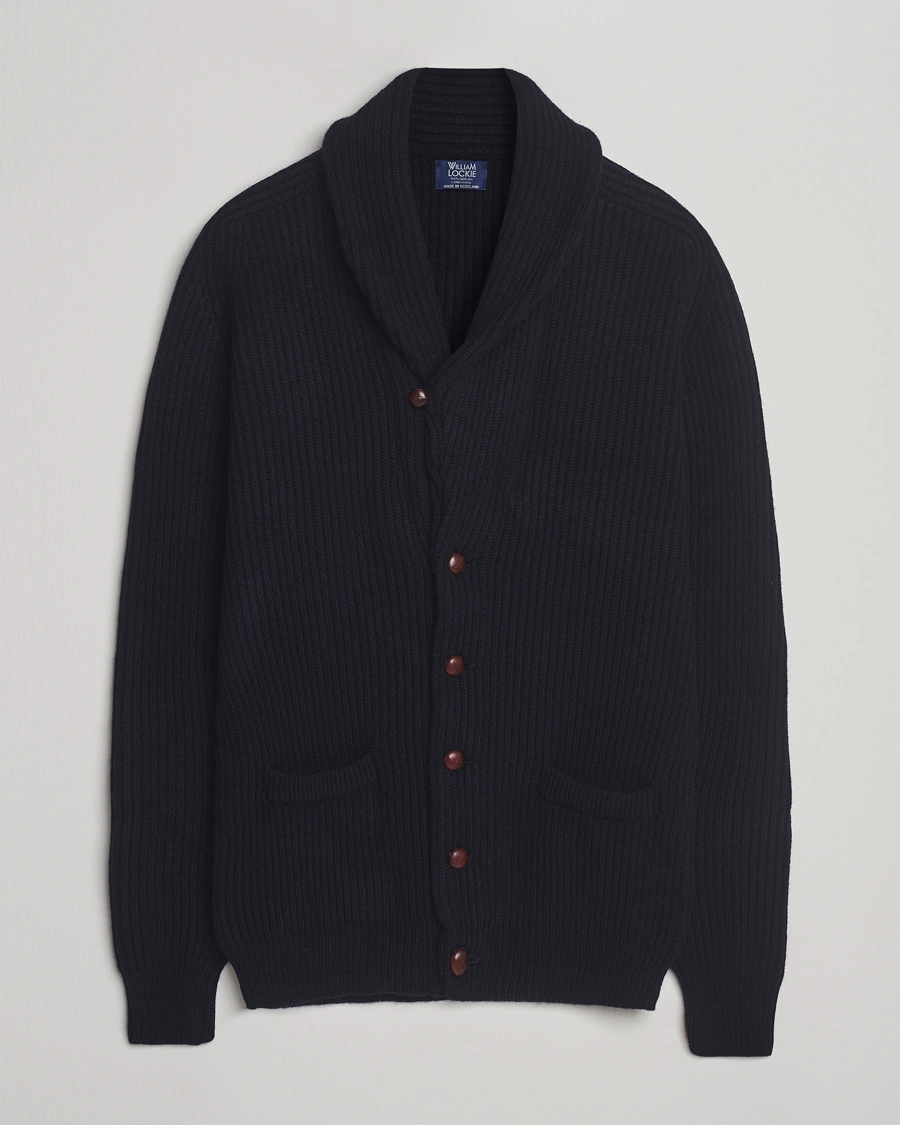 Herre | Gensere | William Lockie | Windsor Geelong Lambswool Shawl Cardigan Navy