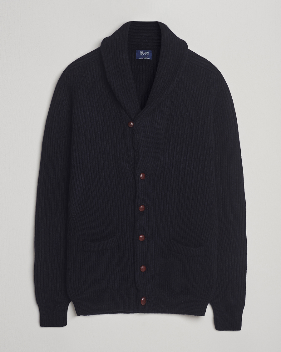 Herre | Gensere | William Lockie | Windsor Geelong Lambswool Shawl Cardigan Navy