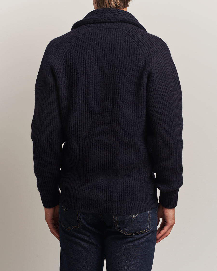 Herre | Gensere | William Lockie | Windsor Geelong Lambswool Shawl Cardigan Navy