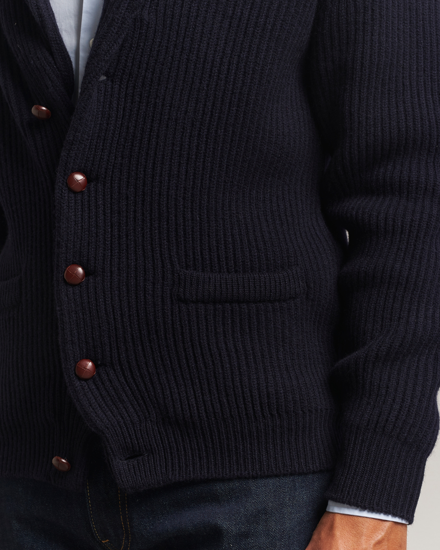 Herre | Gensere | William Lockie | Windsor Geelong Lambswool Shawl Cardigan Navy