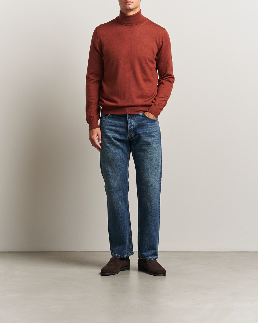 Herre | Gensere | Gran Sasso | Merino Fashion Fit Rollneck Rust Orange