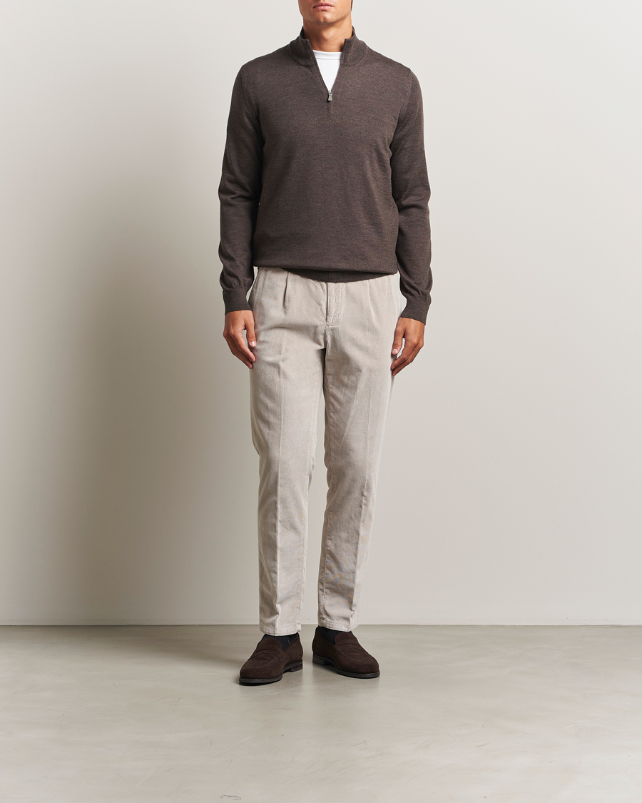 Herre | Gensere | Gran Sasso | Merino Fashion Fit Half Zip Brown Melange