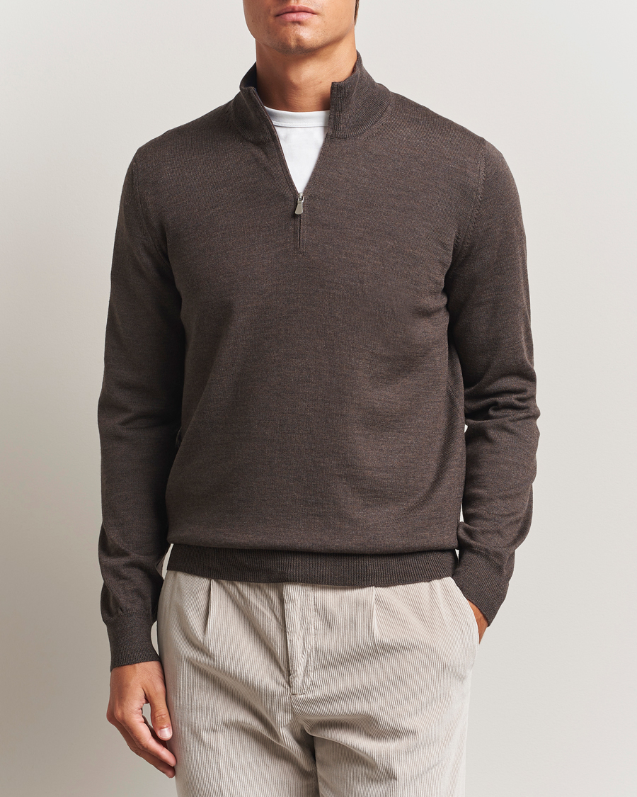 Herre | Gensere | Gran Sasso | Merino Fashion Fit Half Zip Brown Melange