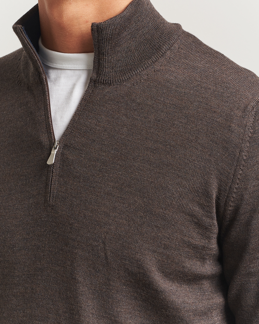 Herre | Gensere | Gran Sasso | Merino Fashion Fit Half Zip Brown Melange