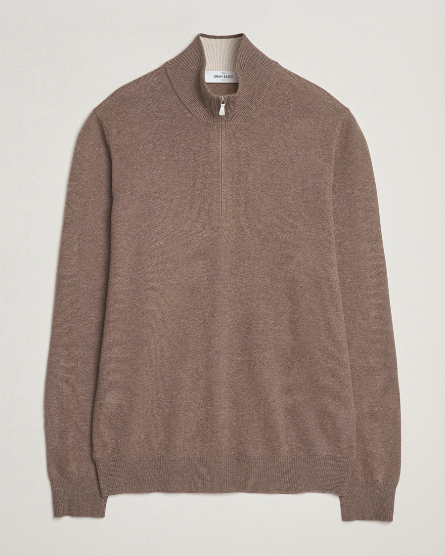 Herre | Gensere | Gran Sasso | Wool/Cashmere Half Zip Brown Melange