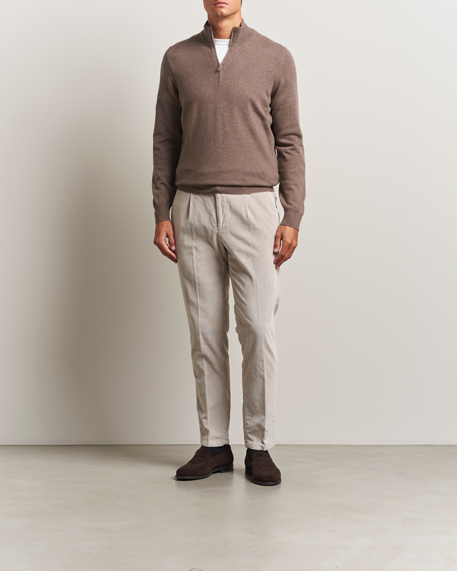Herre | Gensere | Gran Sasso | Wool/Cashmere Half Zip Brown Melange