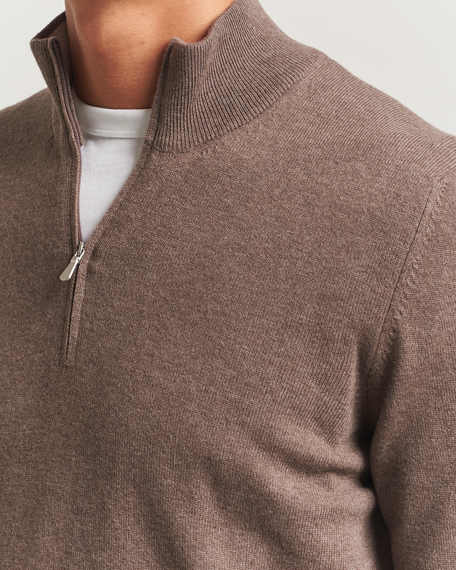 Herre | Gensere | Gran Sasso | Wool/Cashmere Half Zip Brown Melange