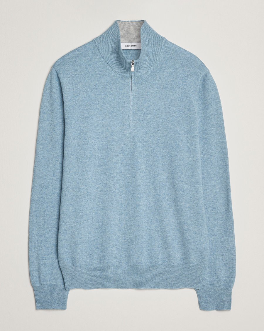 Herre | Gensere | Gran Sasso | Wool/Cashmere Half Zip Blue Melange