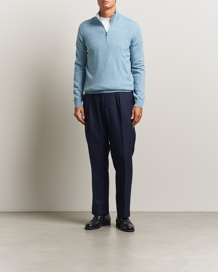 Herre | Gensere | Gran Sasso | Wool/Cashmere Half Zip Blue Melange